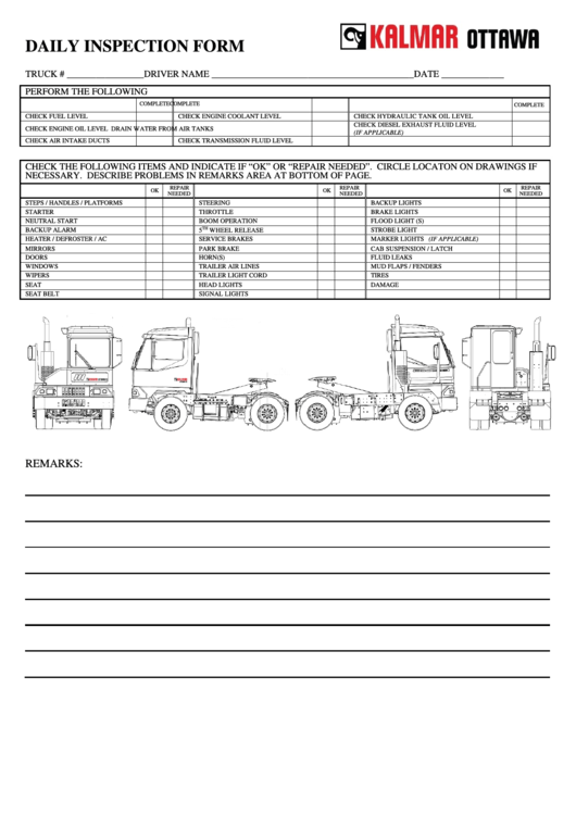 Kalmar Ottawa Daily Inspection Form Printable pdf