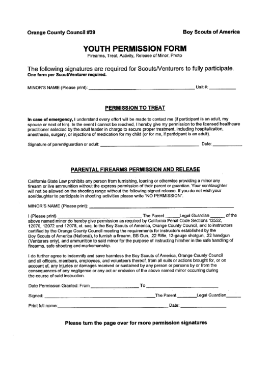 Youth Permission Form Printable pdf