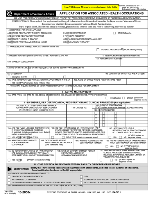 Fillable 10-2850c - Application For Associated Health Occupations Printable pdf