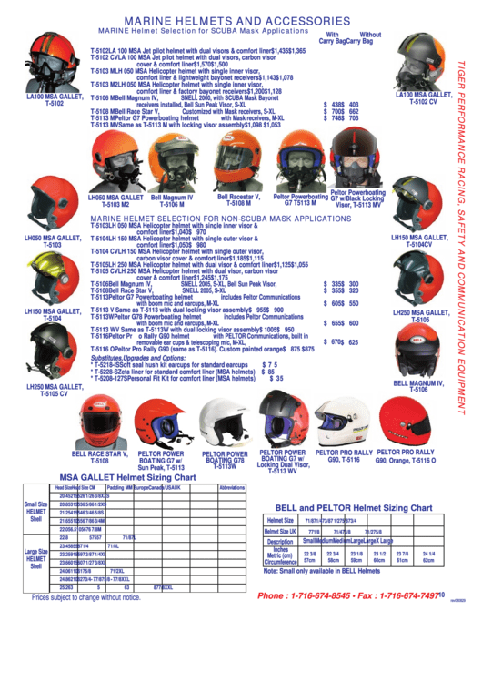 Marine Helmets And Accessories Sizing Chart Printable pdf