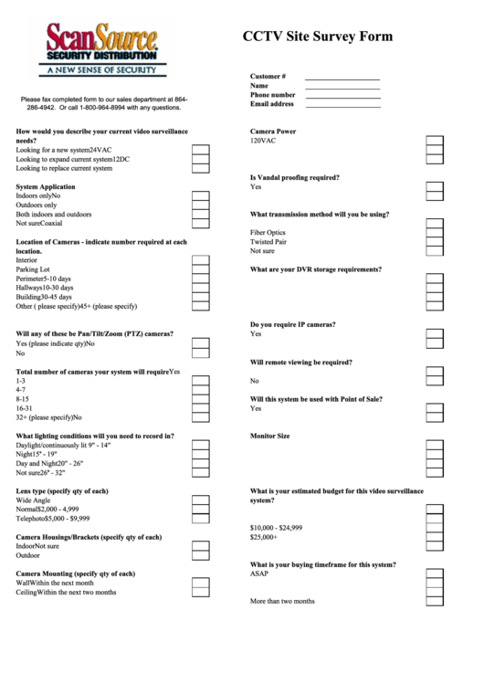 Cctv Site Survey Form Printable pdf