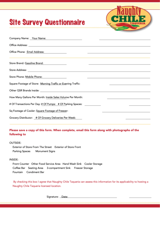 Fillable Site Survey Questionnaire Printable pdf
