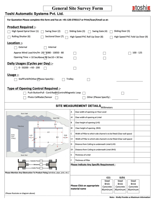 General Site Survey Form Printable pdf