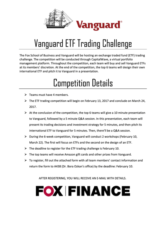 Vanguard Etf Challenge Registration Form Printable pdf