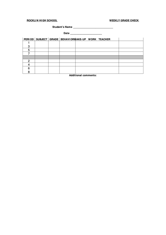 Weekly Grade Chart printable pdf download