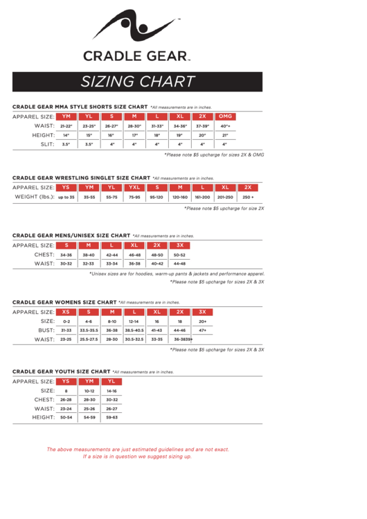 Cradle Gear Sizing Chart Printable pdf