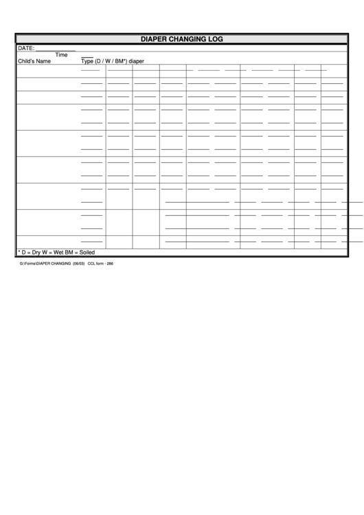 Diaper Changing Log printable pdf download