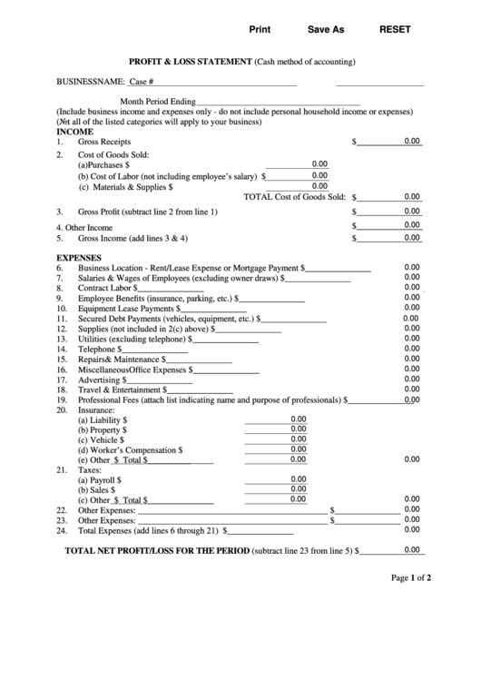Fillable Profit And Loss Template Printable pdf