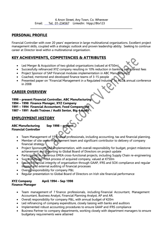 Senior Management Cv Template Printable pdf