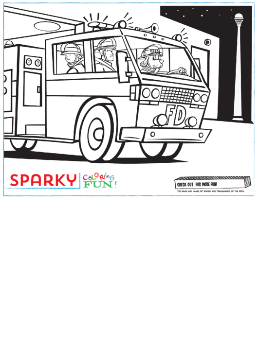 Firetruck Coloring Page - Sparky Printable pdf