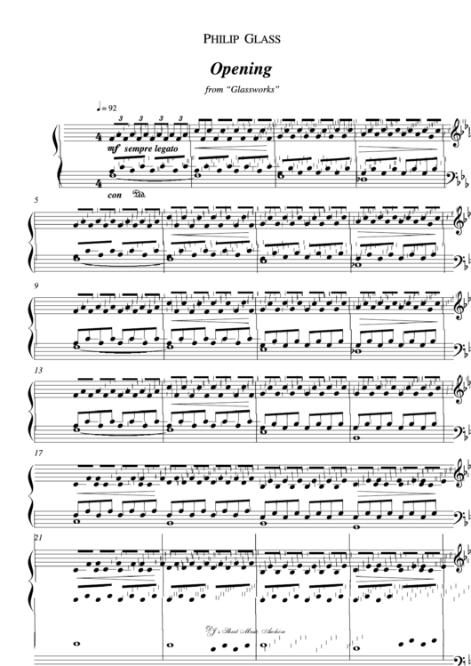 Philip Glass Opening Sheet Music Printable pdf