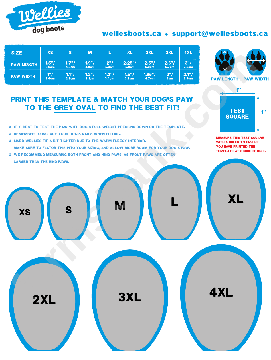 Wellies Dog Boots Sizing Chart Printable Pdf Download