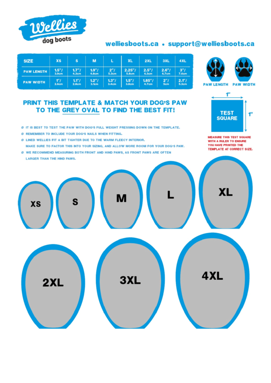 Wellies Dog Boots Sizing Chart Printable pdf