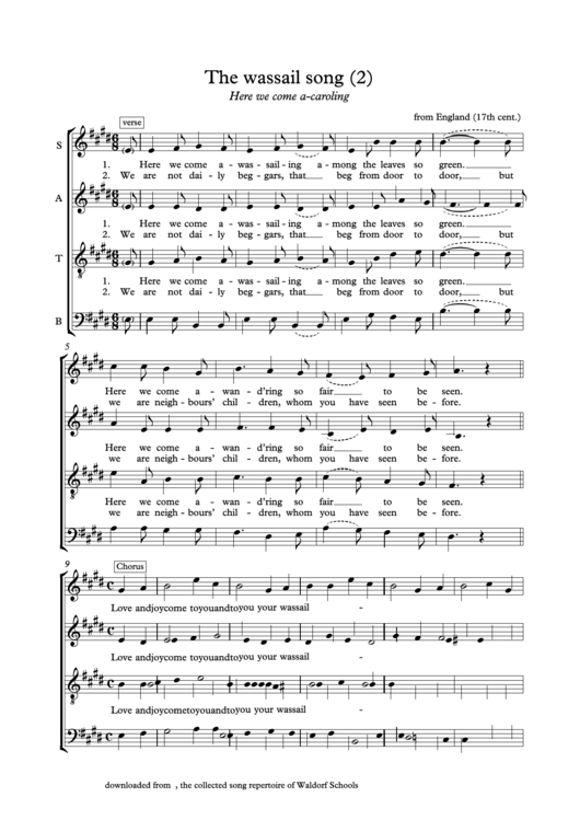 The Wassail Song Printable pdf