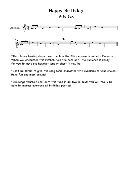 Happy Birthday Sheet Music Alto Sax Printable pdf