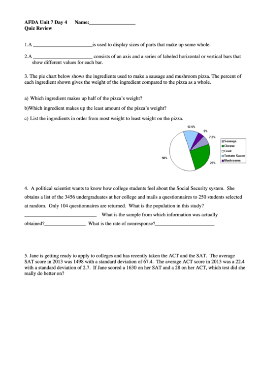 Quiz Review Comparing Fractions Worksheets Printable pdf