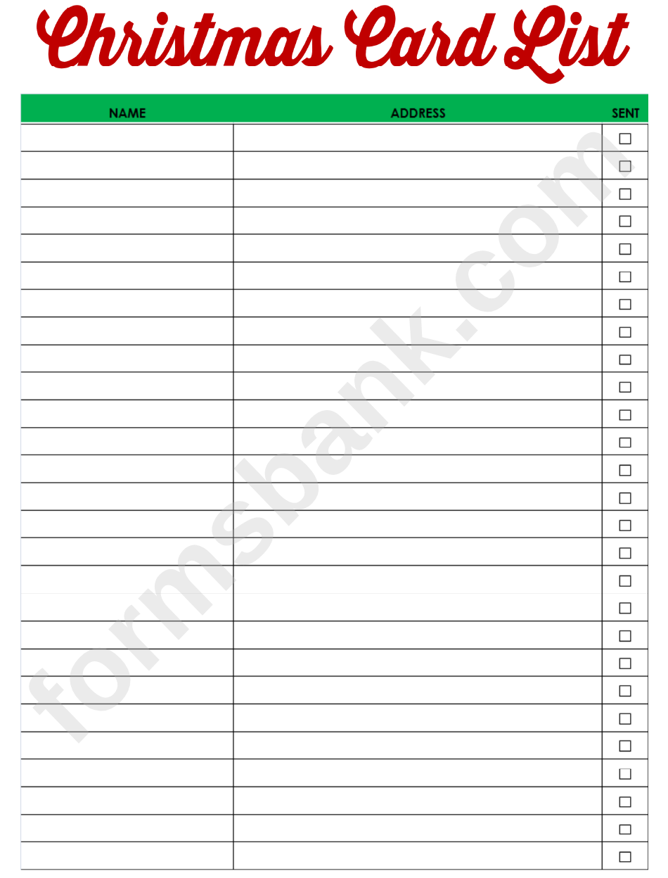 Holiday Cards List Template