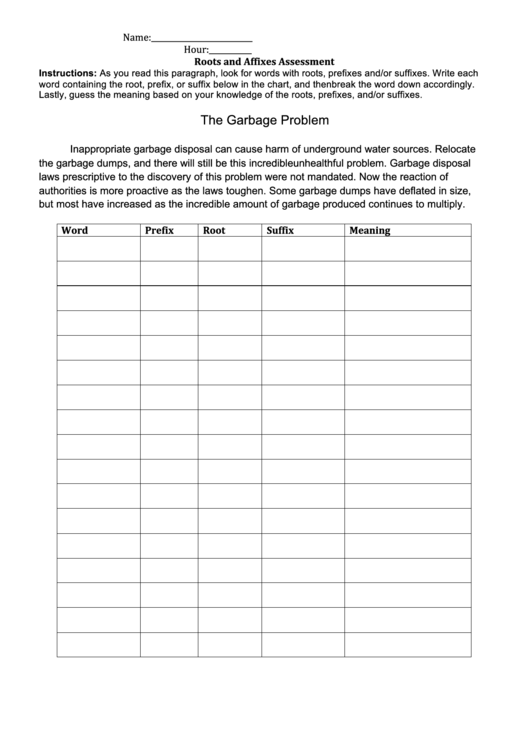 Roots And Affixes Assessment Worksheet Printable pdf