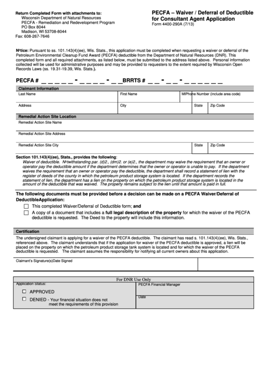 Pecfa - Waiver / Deferral Of Deductible For Consultant Agent Application