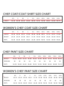 Uniform Usa Chef Coat/coat Shirt Size Chart