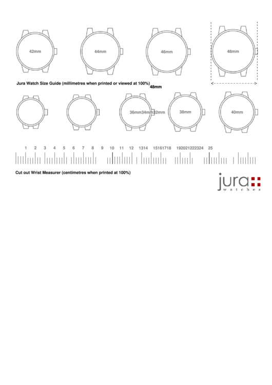 Jura Watches Size Chart Printable pdf