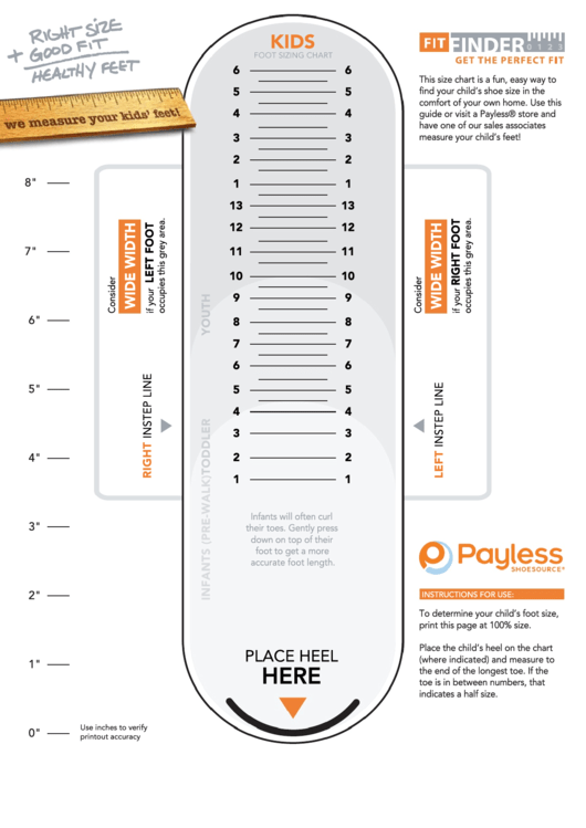 Payless Kids Foot Sizing Chart Printable pdf