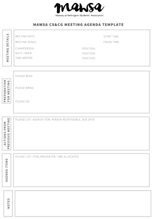 Fillable Sample Meeting Agenda Template Printable pdf
