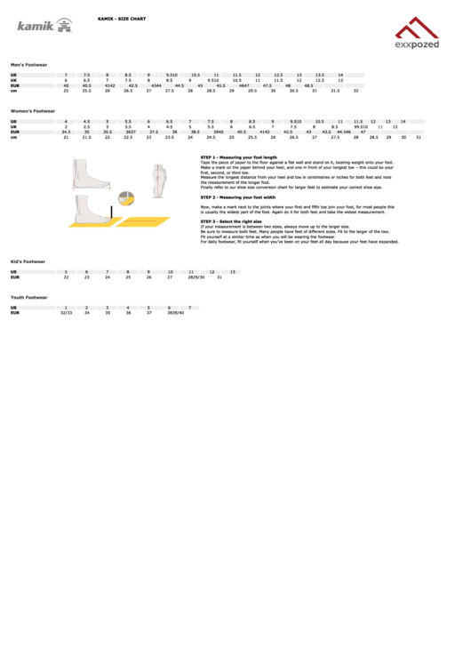 Kamik Exxpozed Foot Size Chart Printable pdf