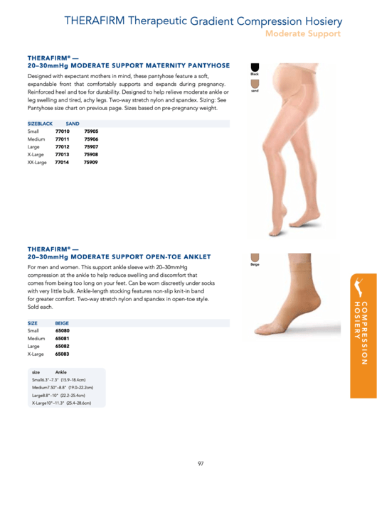 Therafirm Therapeutic Gradient Compression Hosiery Size Chart