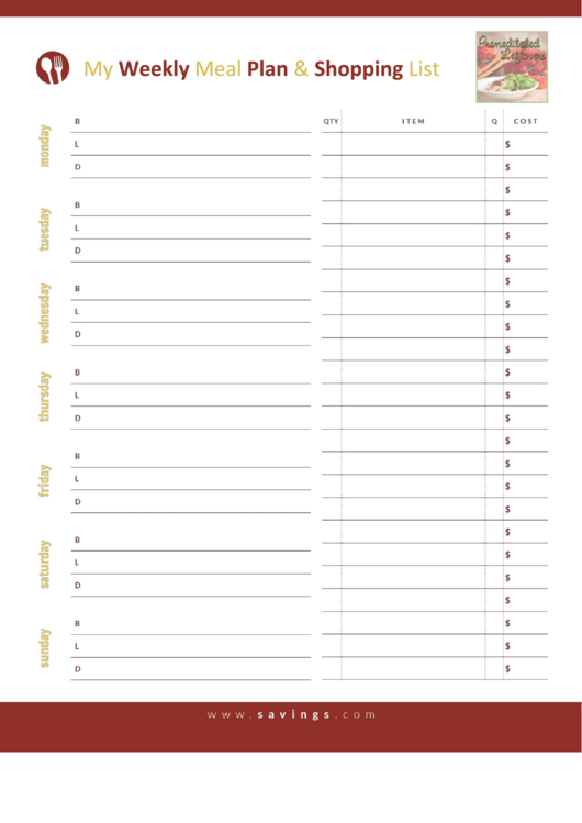 My Weekly Meal Plan & Shopping List Printable pdf