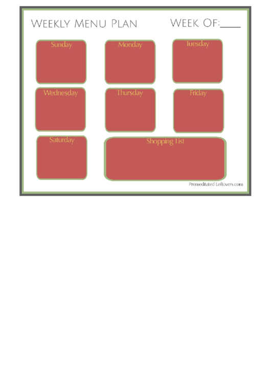 Weekly Menu Planner Template Printable pdf