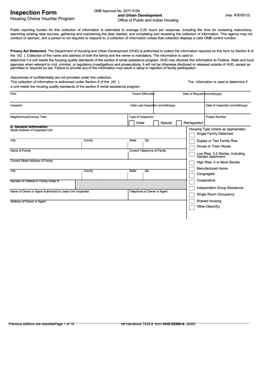 Fillable Housing Choice Voucher Program Inspection Form Printable pdf