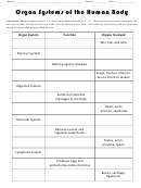 Organ Systems Of The Human Body Biology Worksheets
