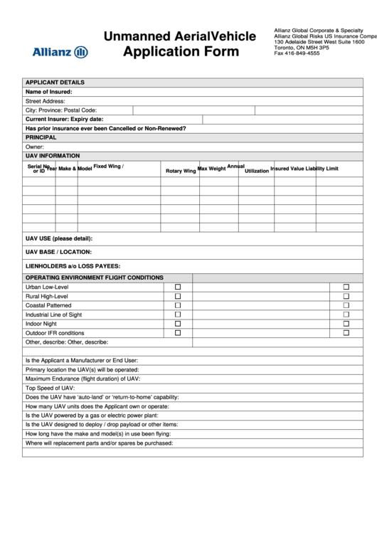 Application Form - Unmanned Aerial Vehicle Printable pdf