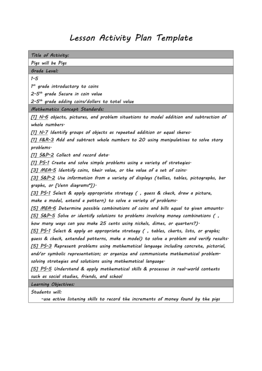 Lesson Activity Plan Template Printable pdf