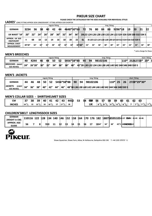 Pikeur Size Chart Printable pdf