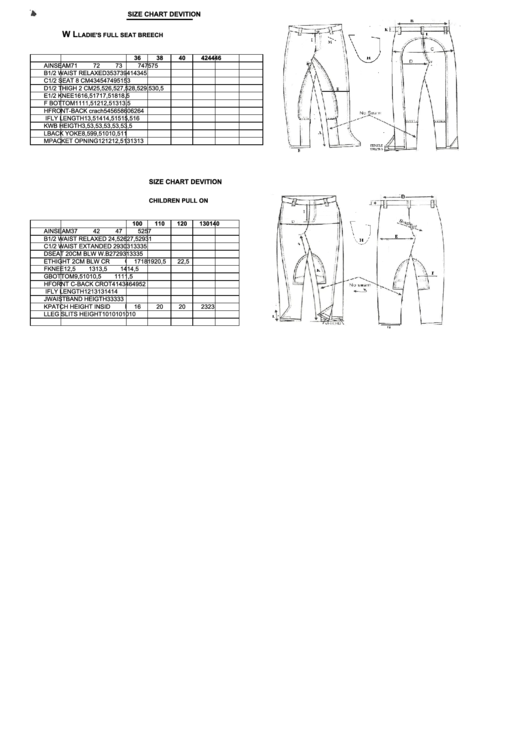 Hansbo Sport Breeches Size Chart (Devition) Printable pdf