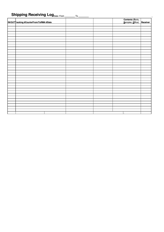 Shipping Receiving Log printable pdf download