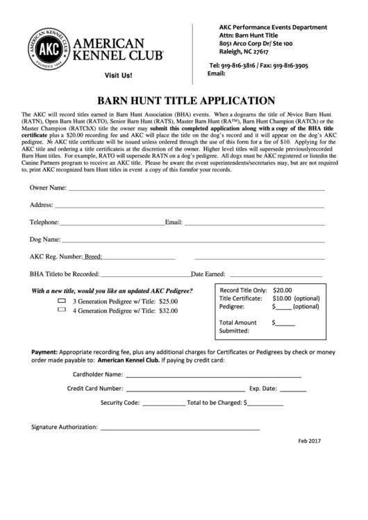 Barn Hunt Title Application
