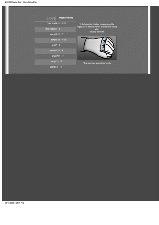 G-Force Racing Gear Glove Sizing Chart Printable pdf