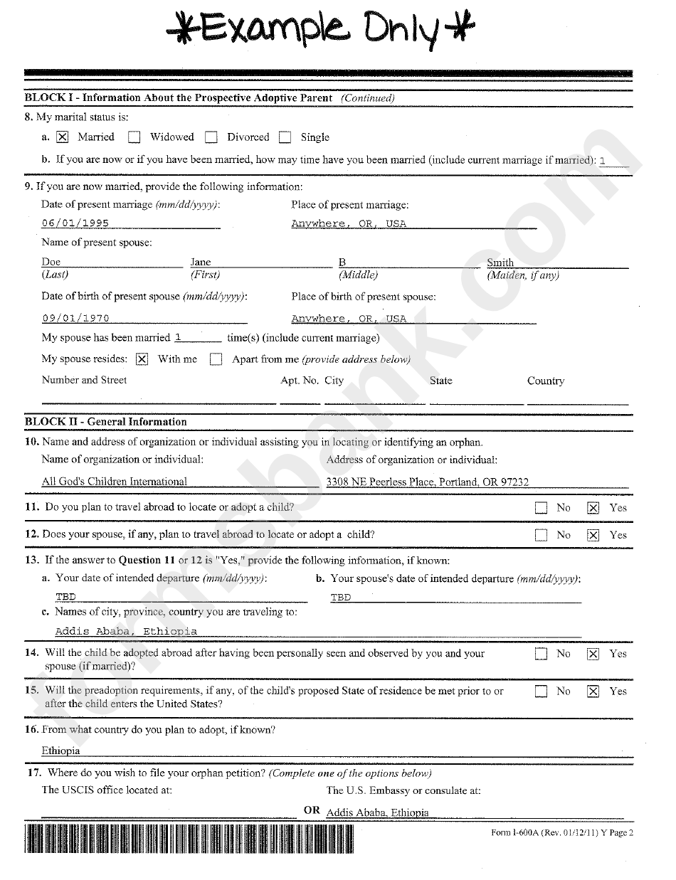 Form I-6ooa, Application For Advance Processing Of Orphan Petition