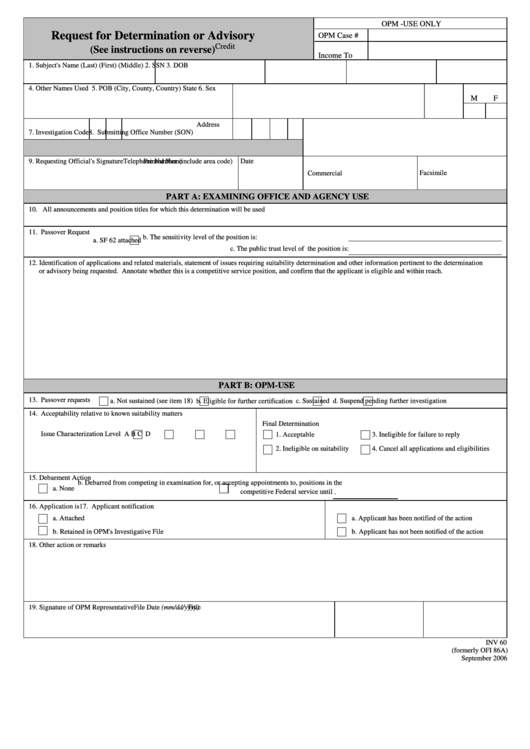 Inv 60 Form - Request For Determination Or Advisory