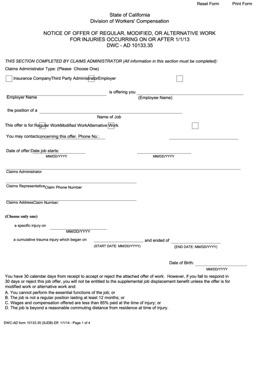 Fillable Form 10133.35 - State Of California Printable pdf