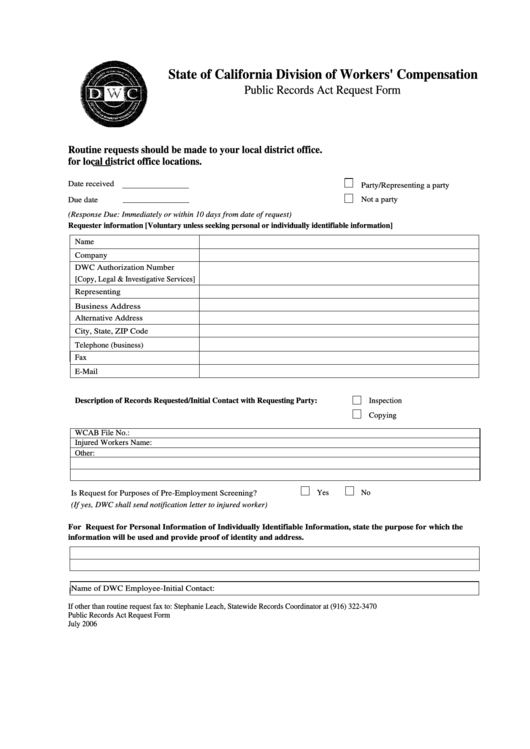 Fillable Public Records Act Request Form Printable pdf