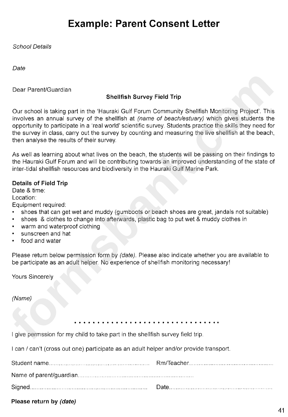 Sample Parent Consent Letter Template Printable Pdf Download