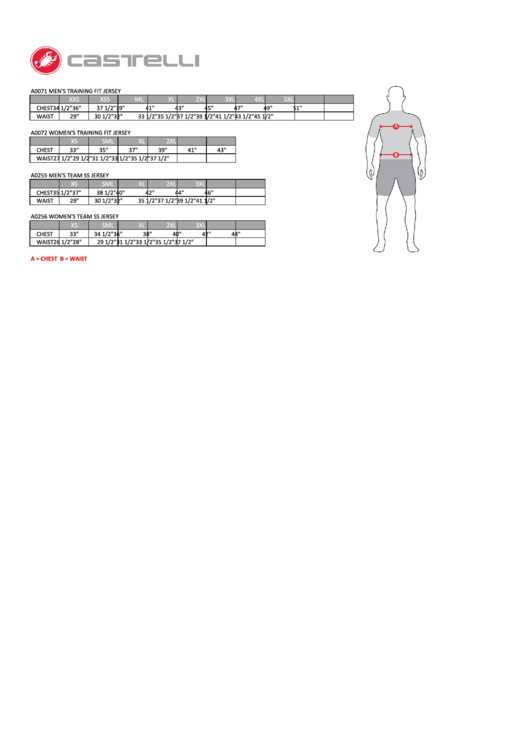 Castelli Size Chart Printable pdf