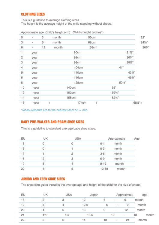 Saf-N-Ash Kids Size Chart Printable pdf