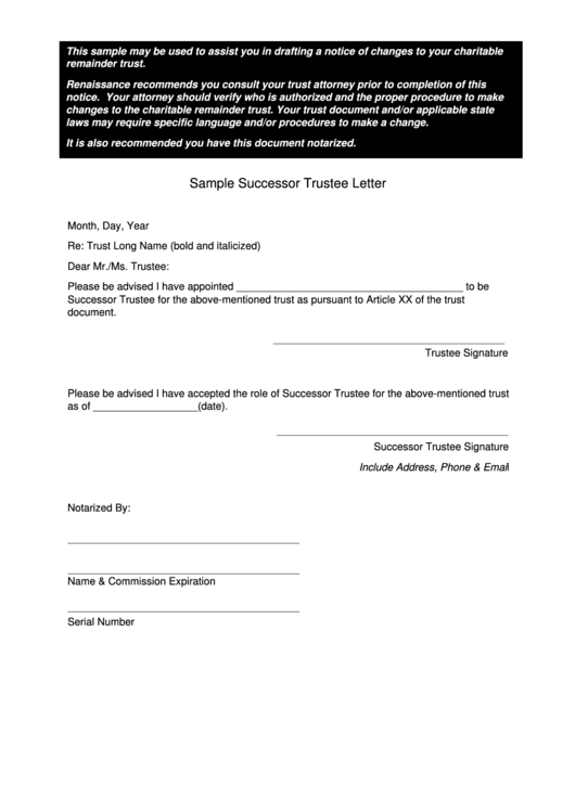 Sample Successor Trustee Letter Template Printable pdf