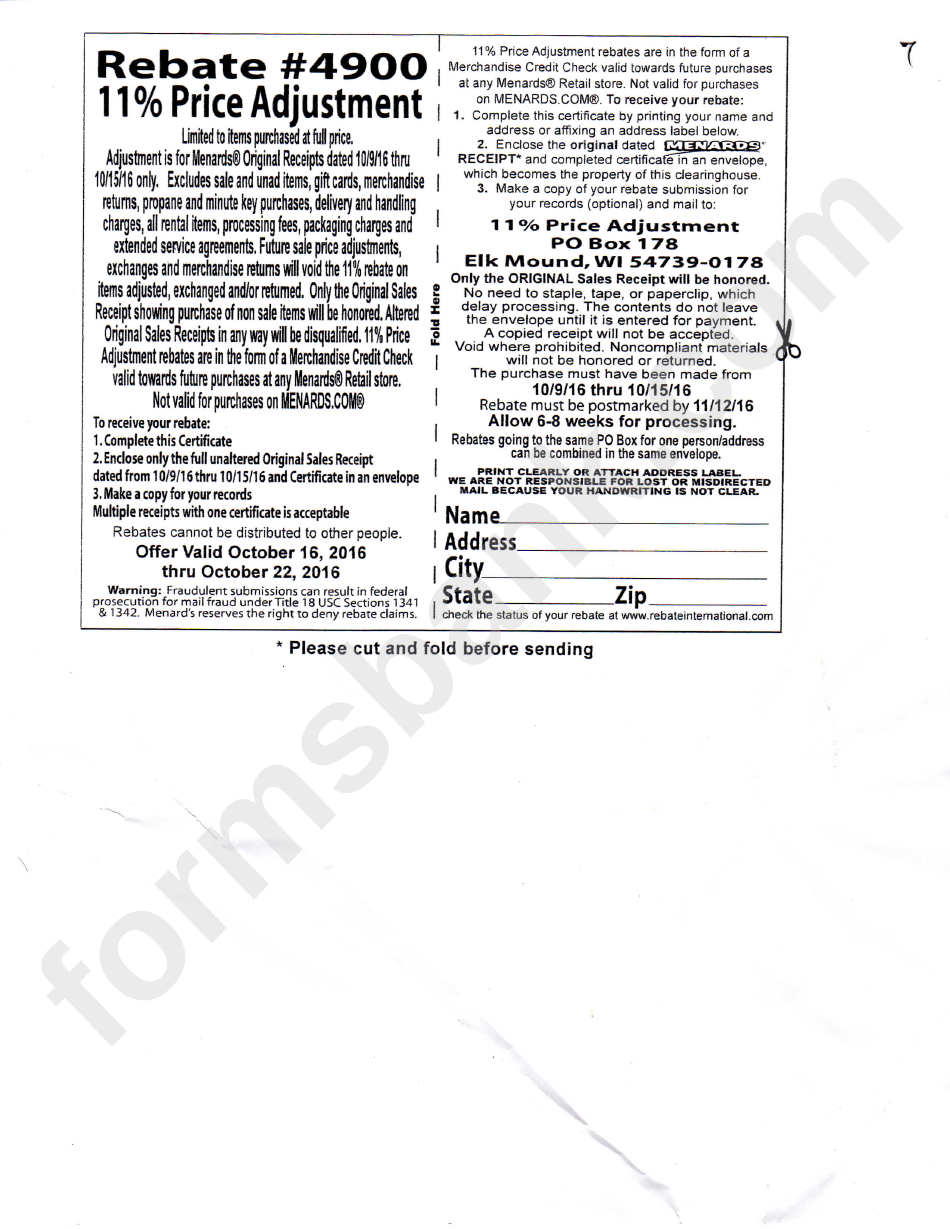 Printable Rebate Forms Submited Images | 0 2019-2020