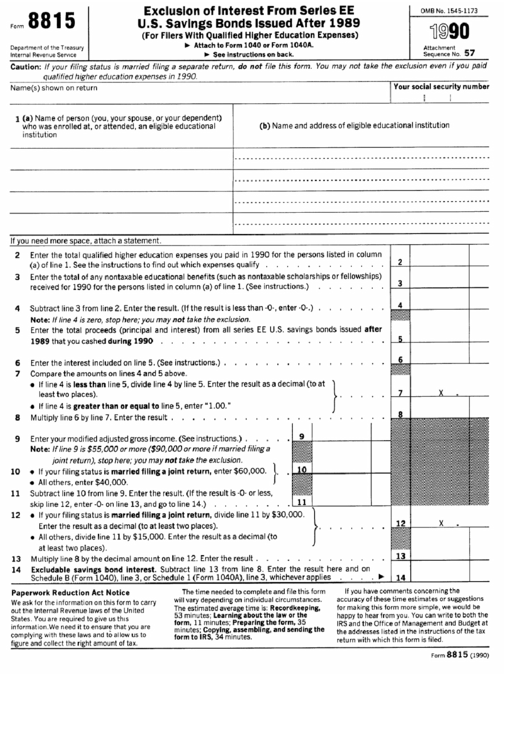 Form 8815 Exclusion Of Interest Printable pdf